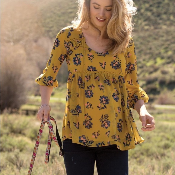 Motherhood Maternity Tops - Motherhood Maternity Yellow Blue Floral Boho Blouse Top